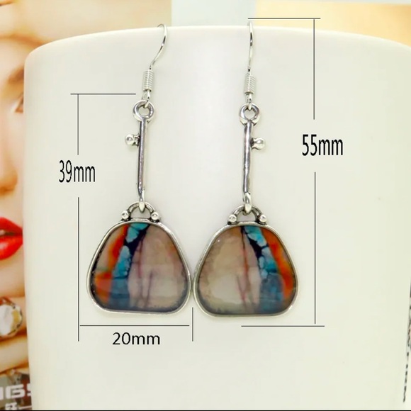 Resin Colorful Silver Dangle Earrings - Picture 7 of 13